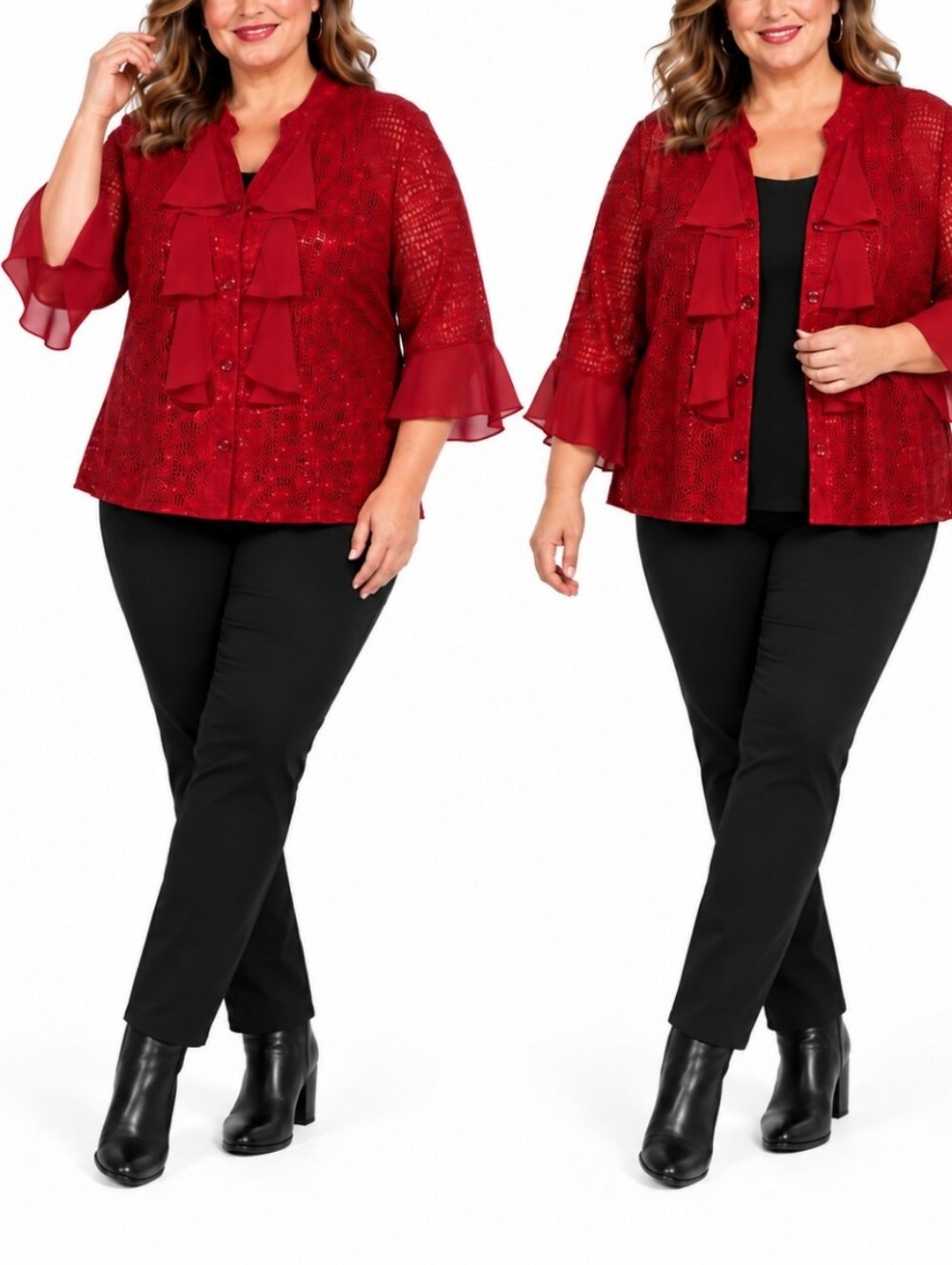 Claire France Exclusive  2X Burgundy  Lace Ruffle Jacket Cardigan Sequin Holiday